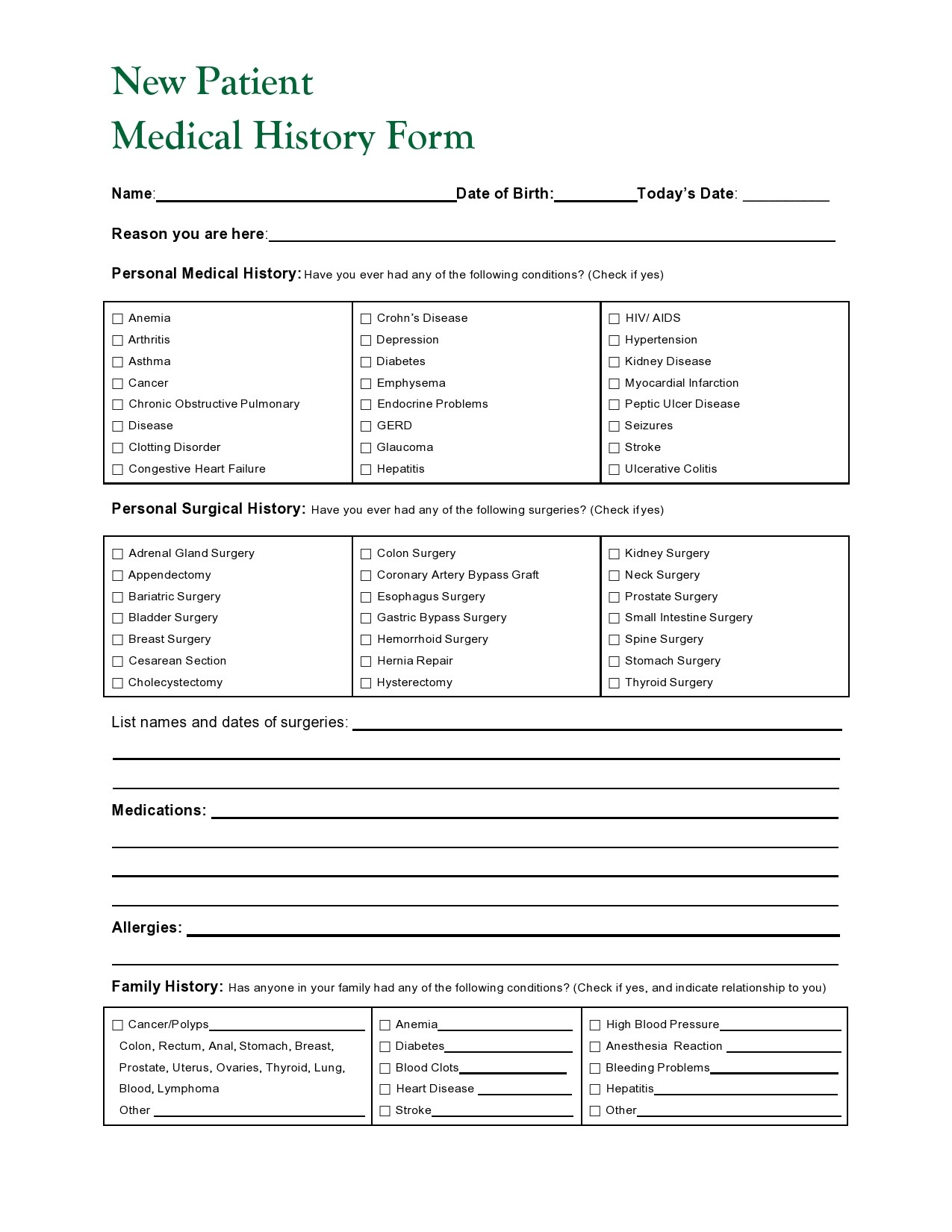 43 Medical Health History Forms [Pdf, Word] ᐅ Templatelab inside Free Printable Medical Forms Kit