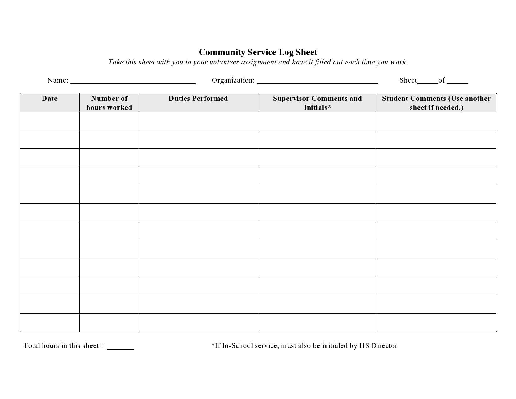 44 Printable Community Service Forms (Ms Word) ᐅ Templatelab throughout Free Printable Community Service Log Sheet