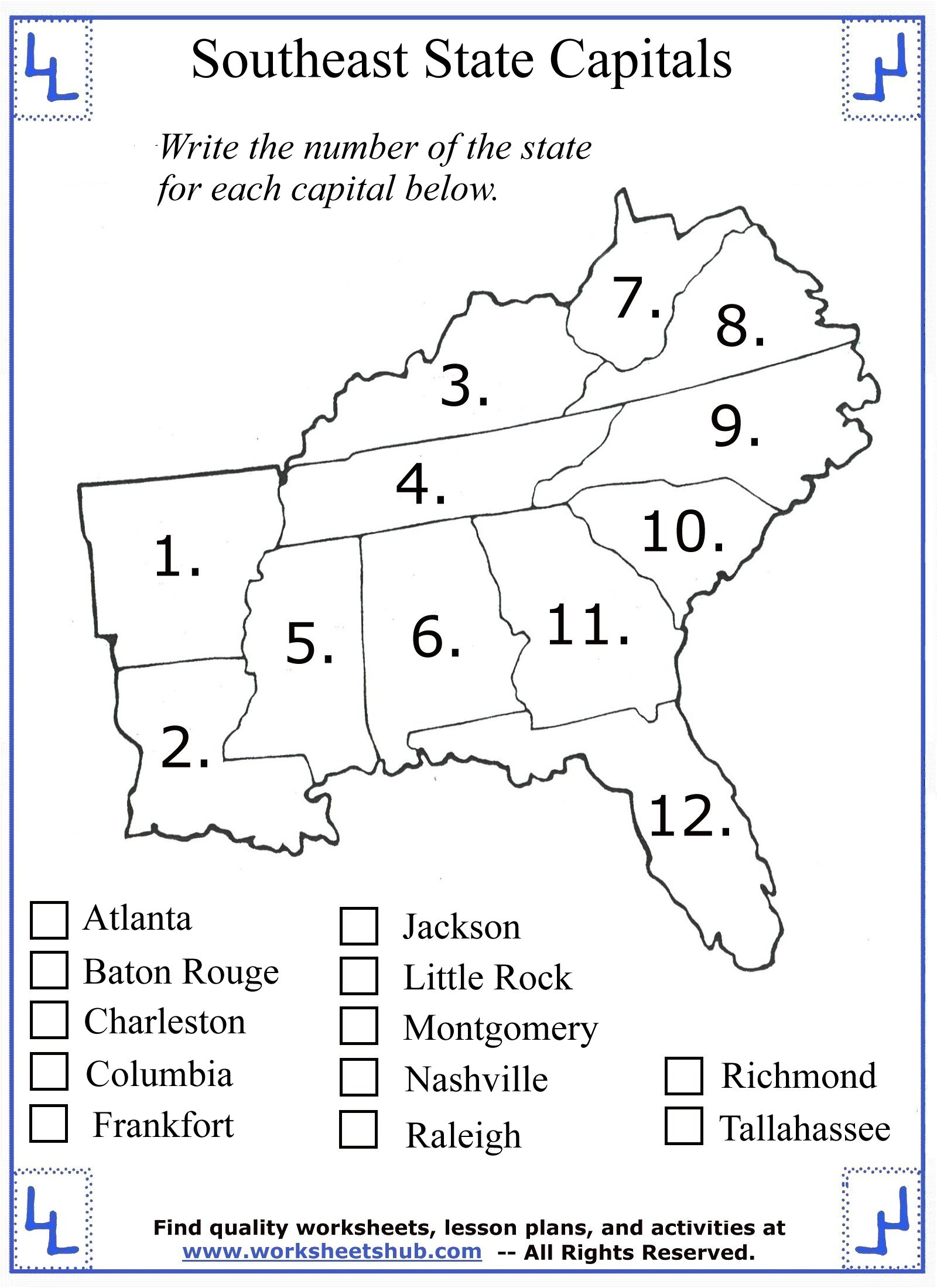 4Th Grade Social Studies - Southeast Region States throughout Free Printable Worksheets for 2nd Grade Social Studies