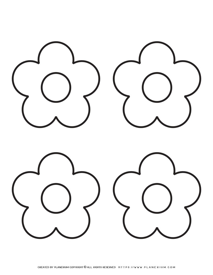 5 Petal Flower Template - Four Flowers | Planerium for 5 Petal Flower Template Free Printable