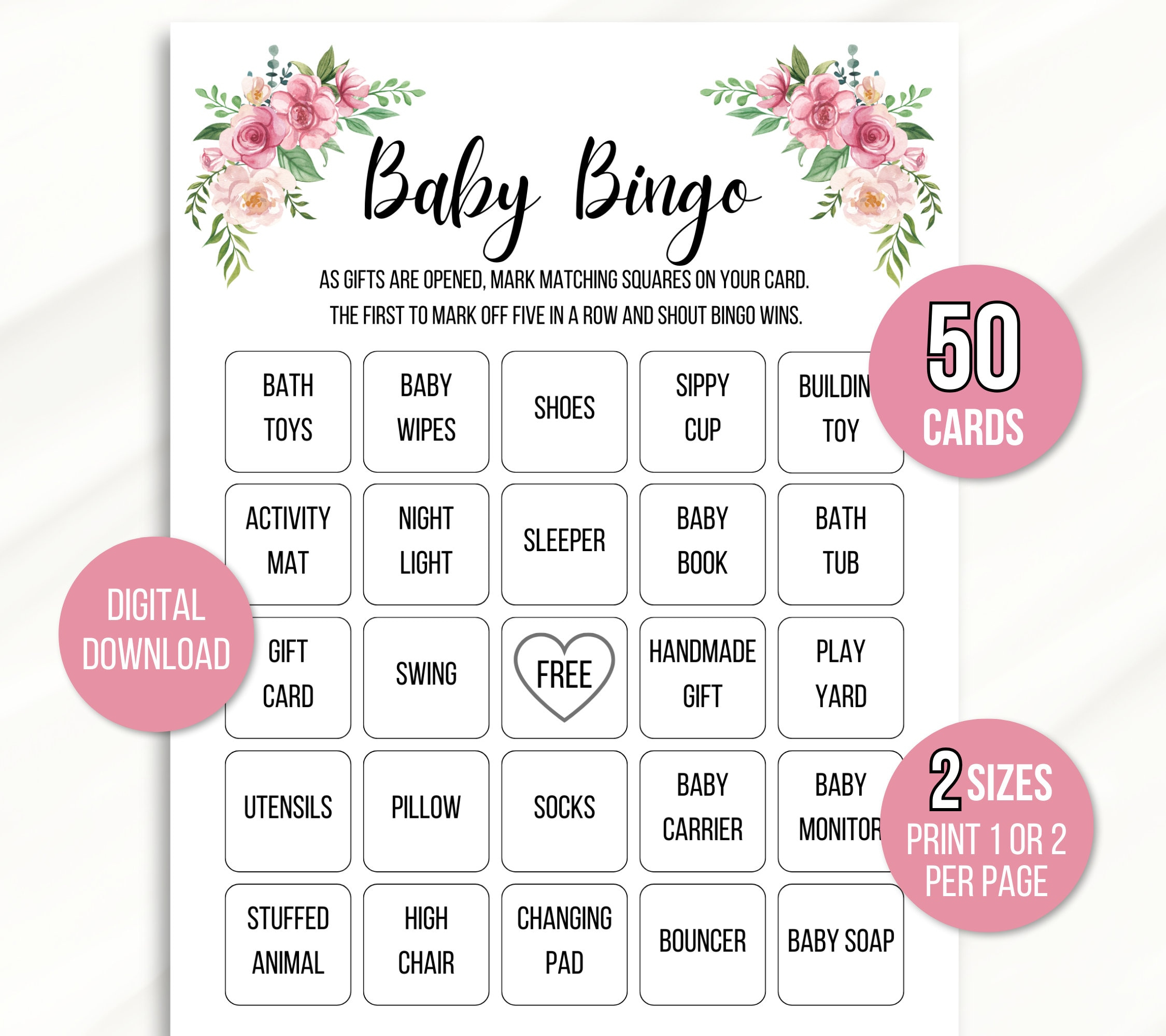 50 Baby Shower Bingo Cards, Baby Bingo Game Cards, Baby Gift Bingo with regard to 50 Free Printable Baby Bingo Cards