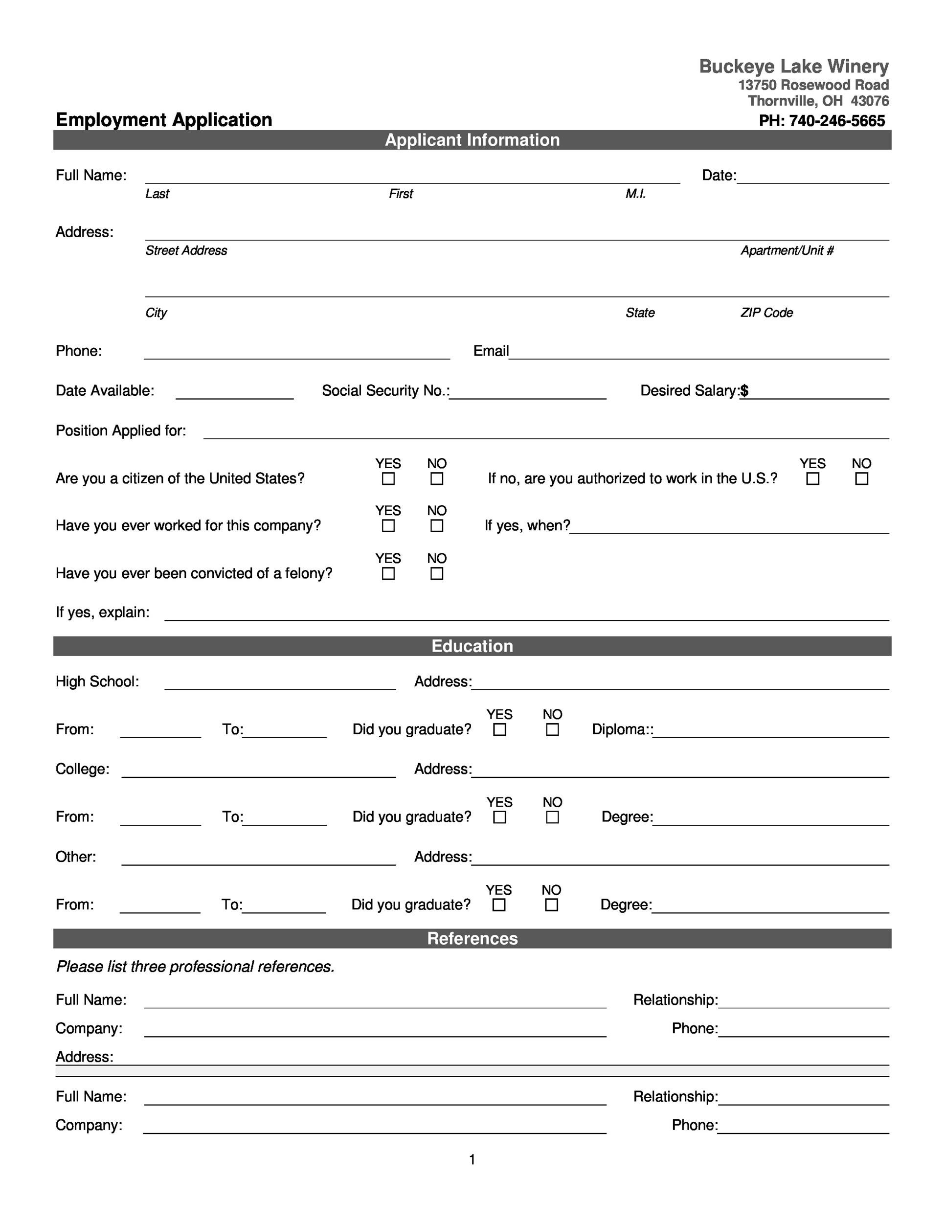 50 Free Employment / Job Application Form Templates [Printable] ᐅ inside Free Printable Job Application Template
