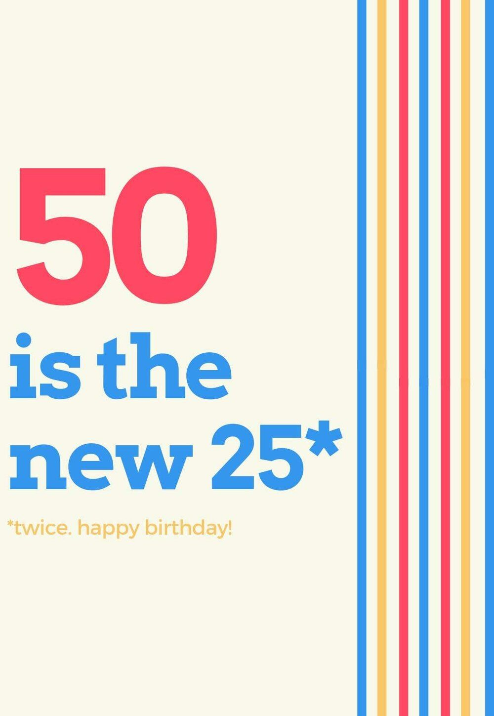 50 Is The New 25' Funny 50Th Birthday Card for Free Printable 50Th Birthday Cards Funny