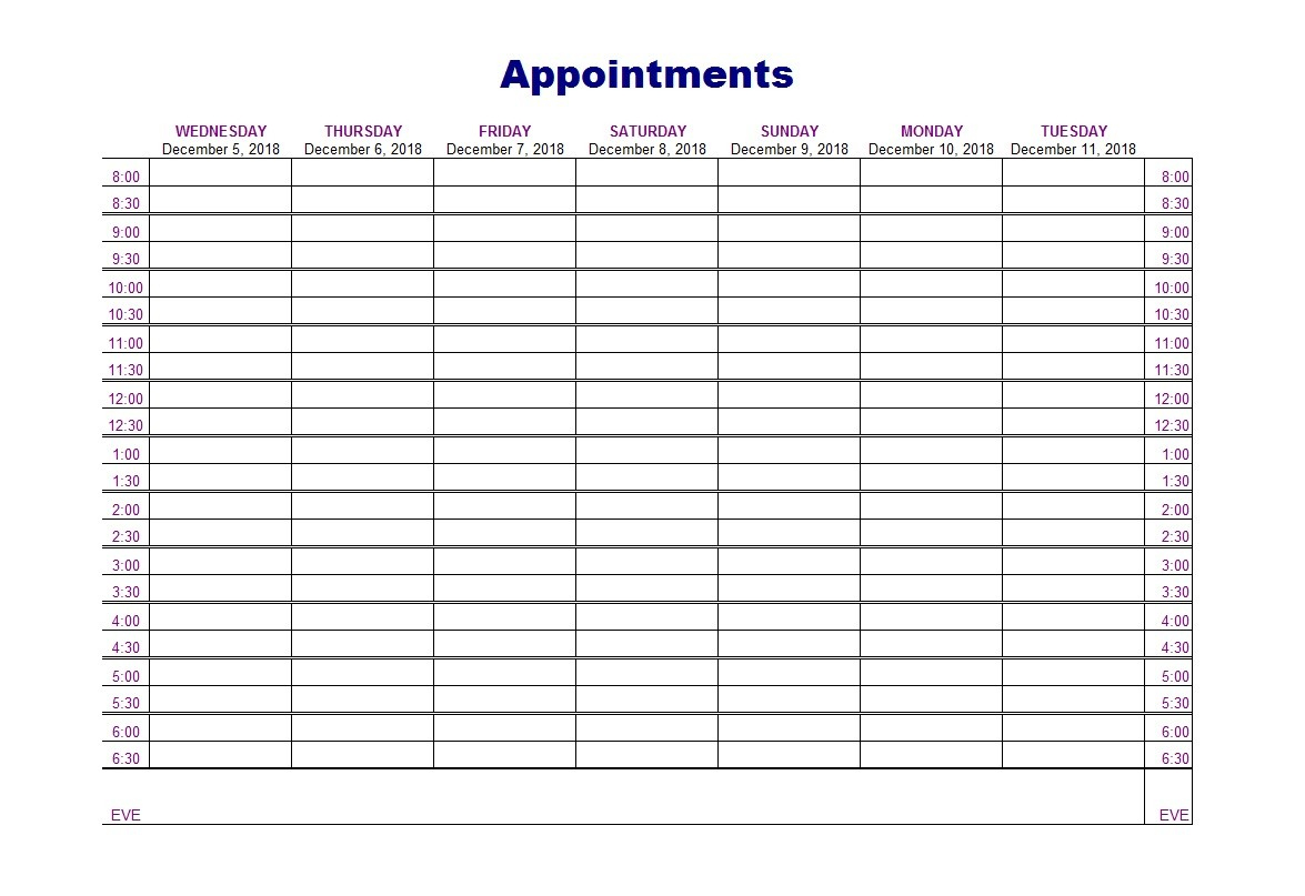 50+ Printable Appointment Schedule Templates [&amp;amp; Appointment Calendars] in Free Printable Appointment Sheets