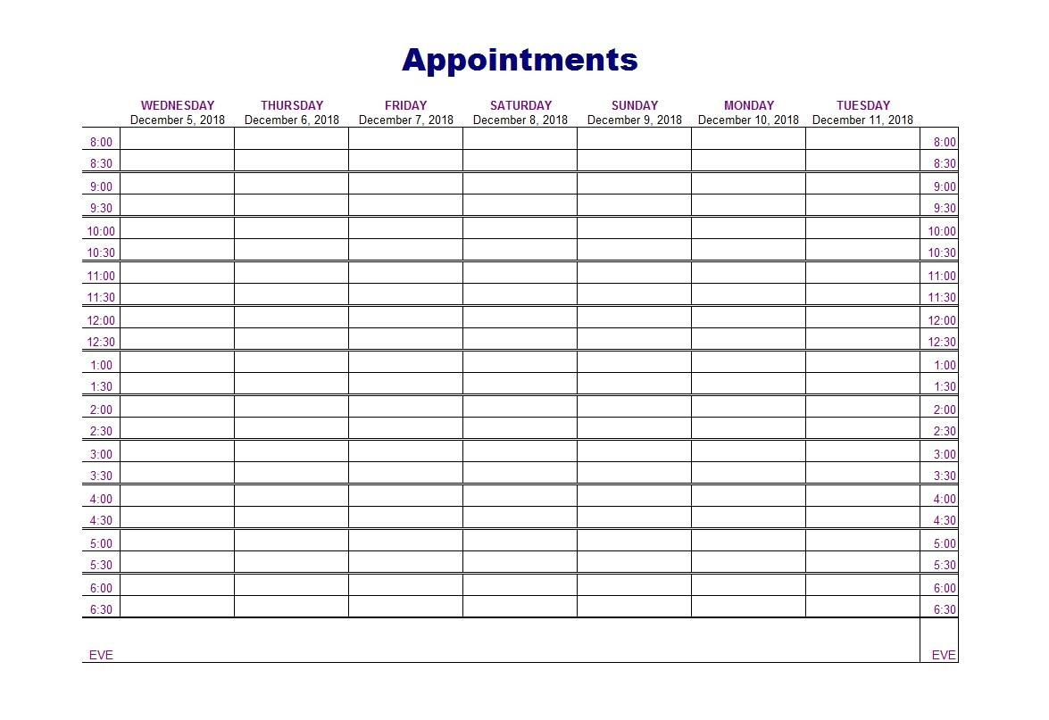 50+ Printable Appointment Schedule Templates [&amp; Appointment Calendars] pertaining to Appointment Book Template Free Printable