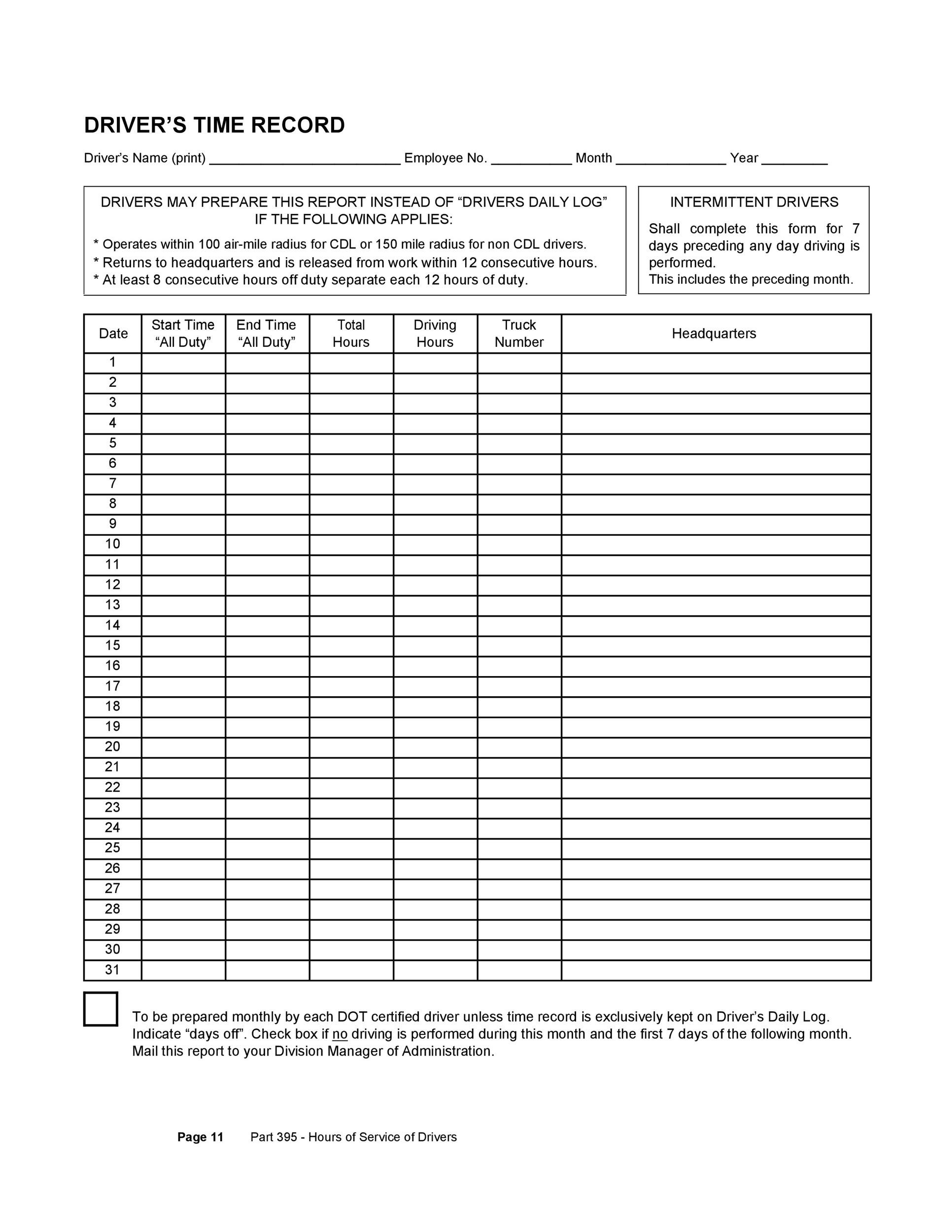 50 Printable Driver&amp;#039;S Daily Log Books [Templates &amp;amp; Examples] intended for Free Printable Driver Log Book