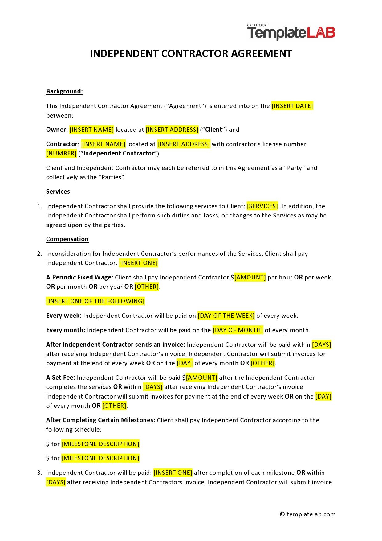 50+ Simple Independent Contractor Agreement Templates [Free] with Free Printable Independent Contractor Agreement