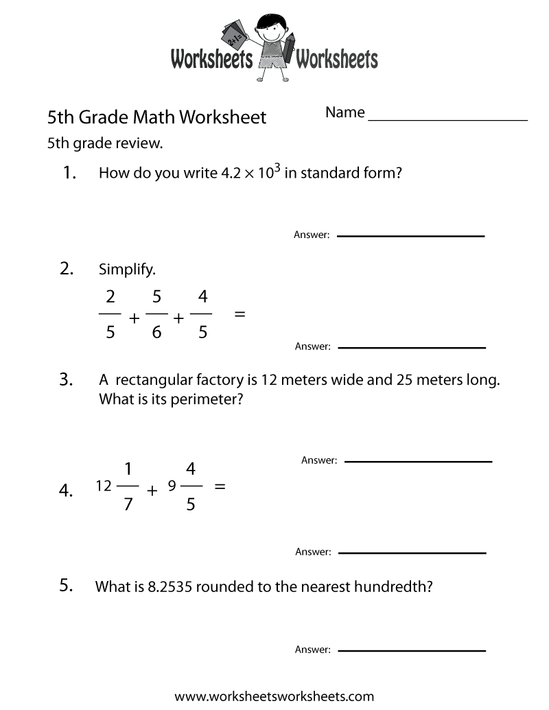 5Th Grade Math Review Worksheet | Worksheets Worksheets within Free Printable Worksheets for 5th Grade