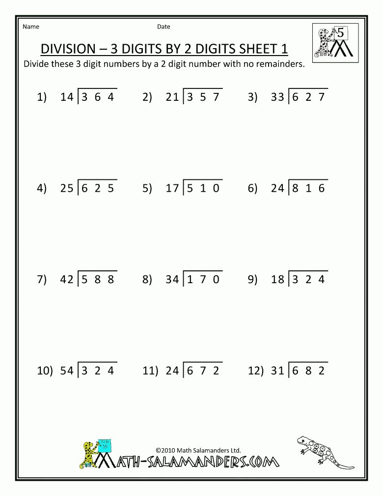 5Th Grade Math Worksheets Division 3 Digits2 Digits regarding Free Printable Division Worksheets for 5th Grade