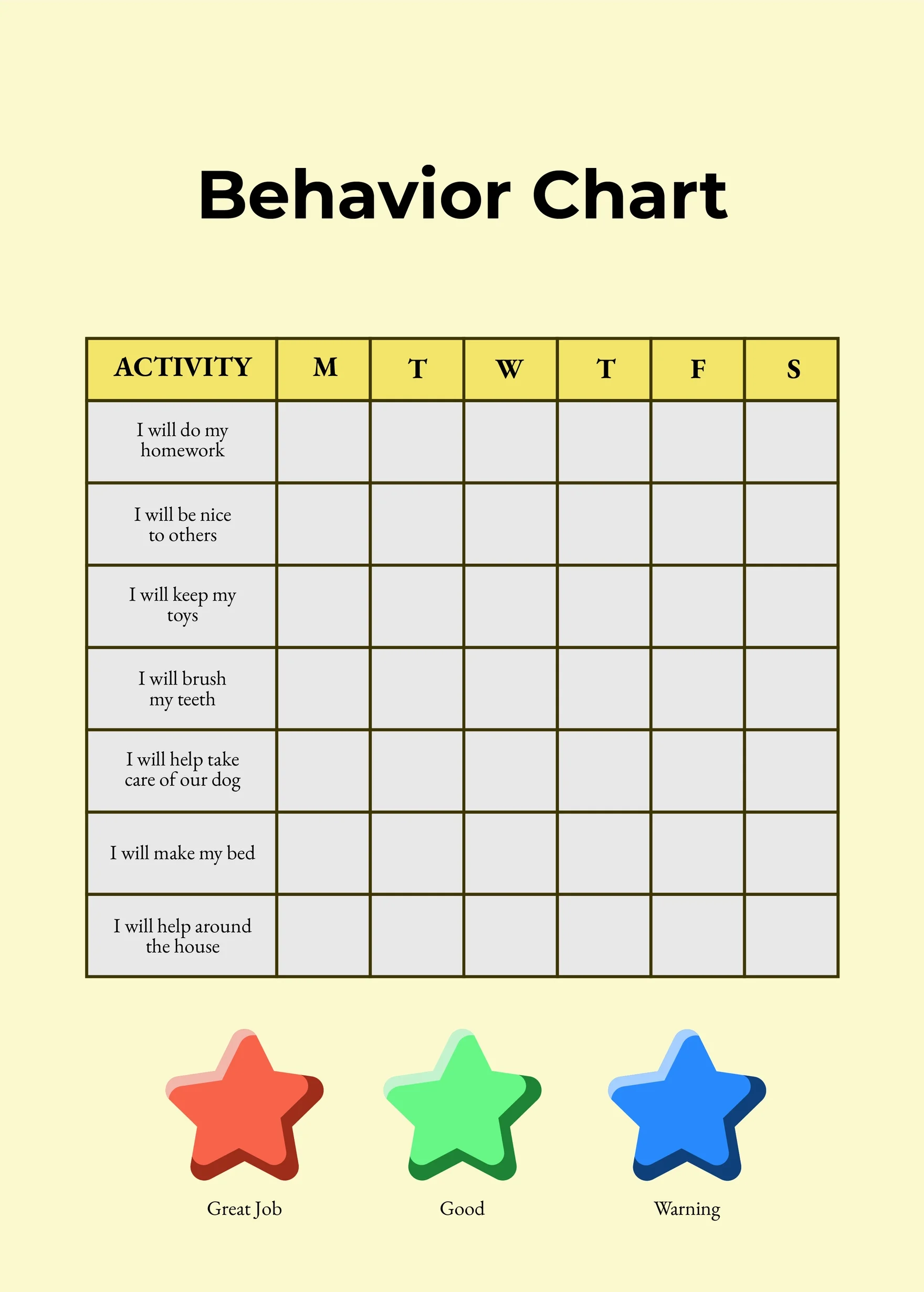 6+ Behavior Chart Templates - Pdf, Doc pertaining to Free Printable Charts For Teachers