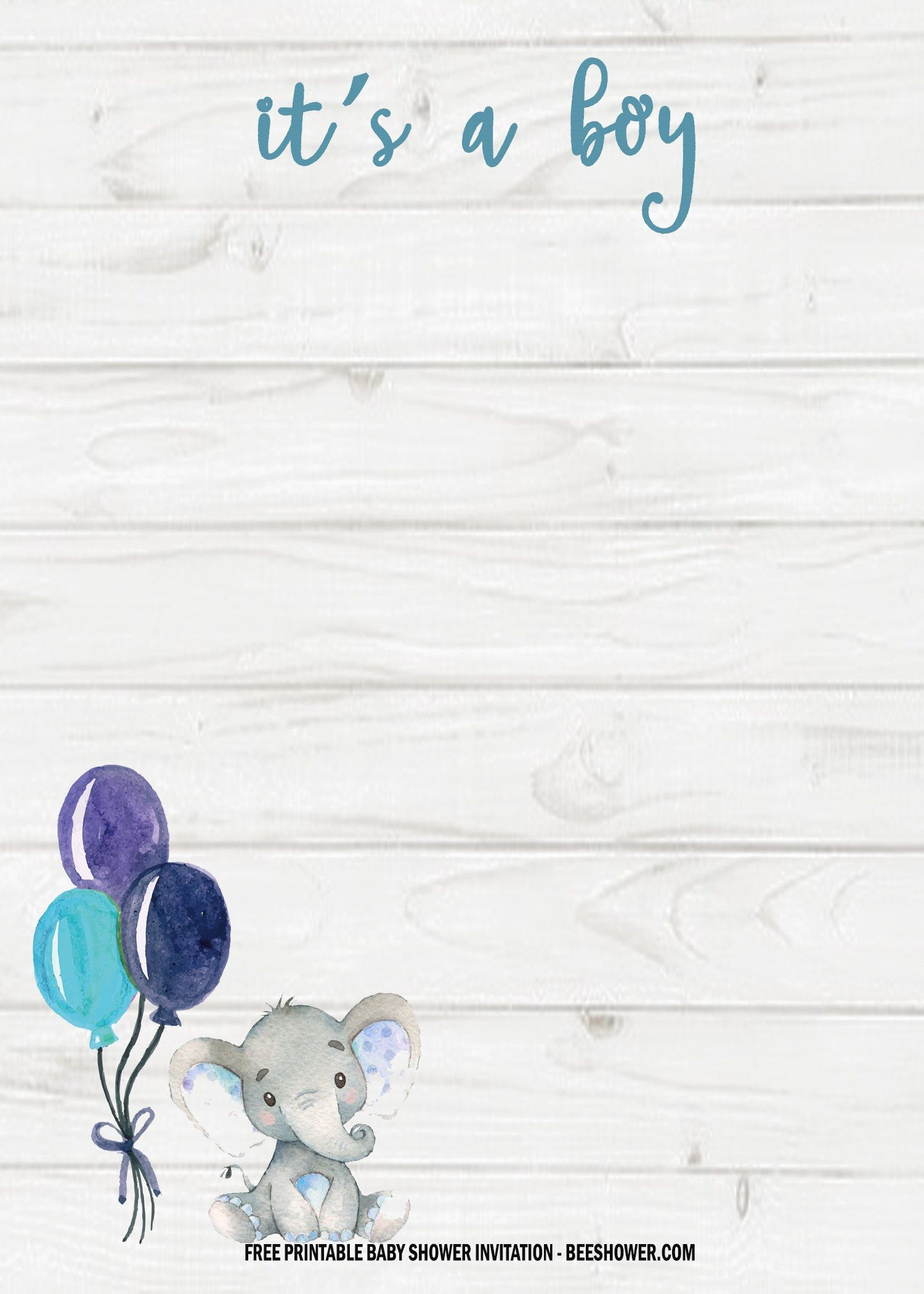 6 Free Blue Elephant Themed Birthday And Baby Shower Invitation within Free Printable Elephant Baby Shower