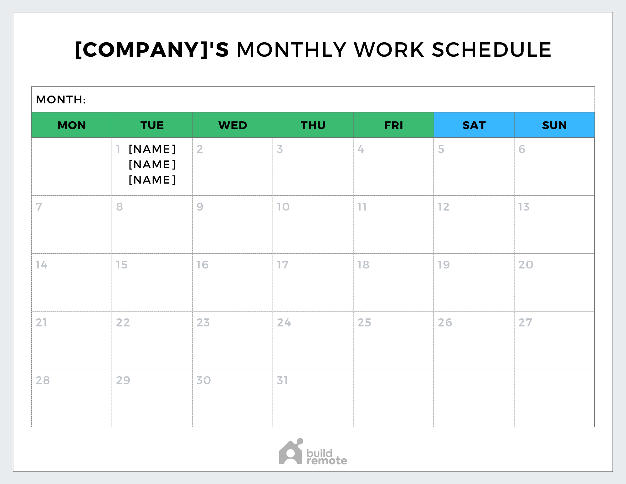 6 Free Monthly Work Schedule Templates | Buildremote inside Free Printable Monthly Work Schedule Template