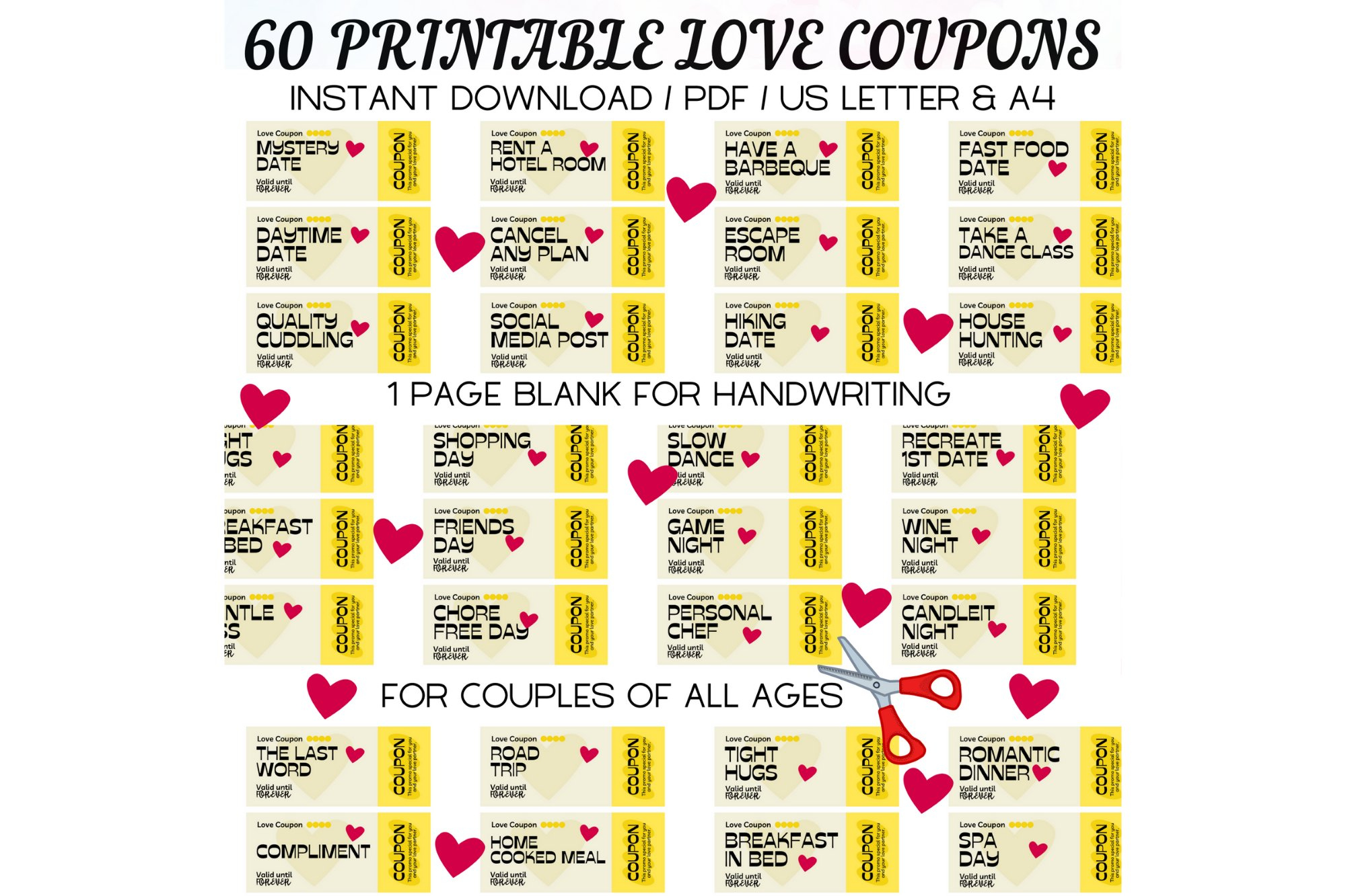 60 Printable Retro Love Coupons, Coupon Book For Him &amp;amp; Her throughout Free Printable Science Diet Coupons