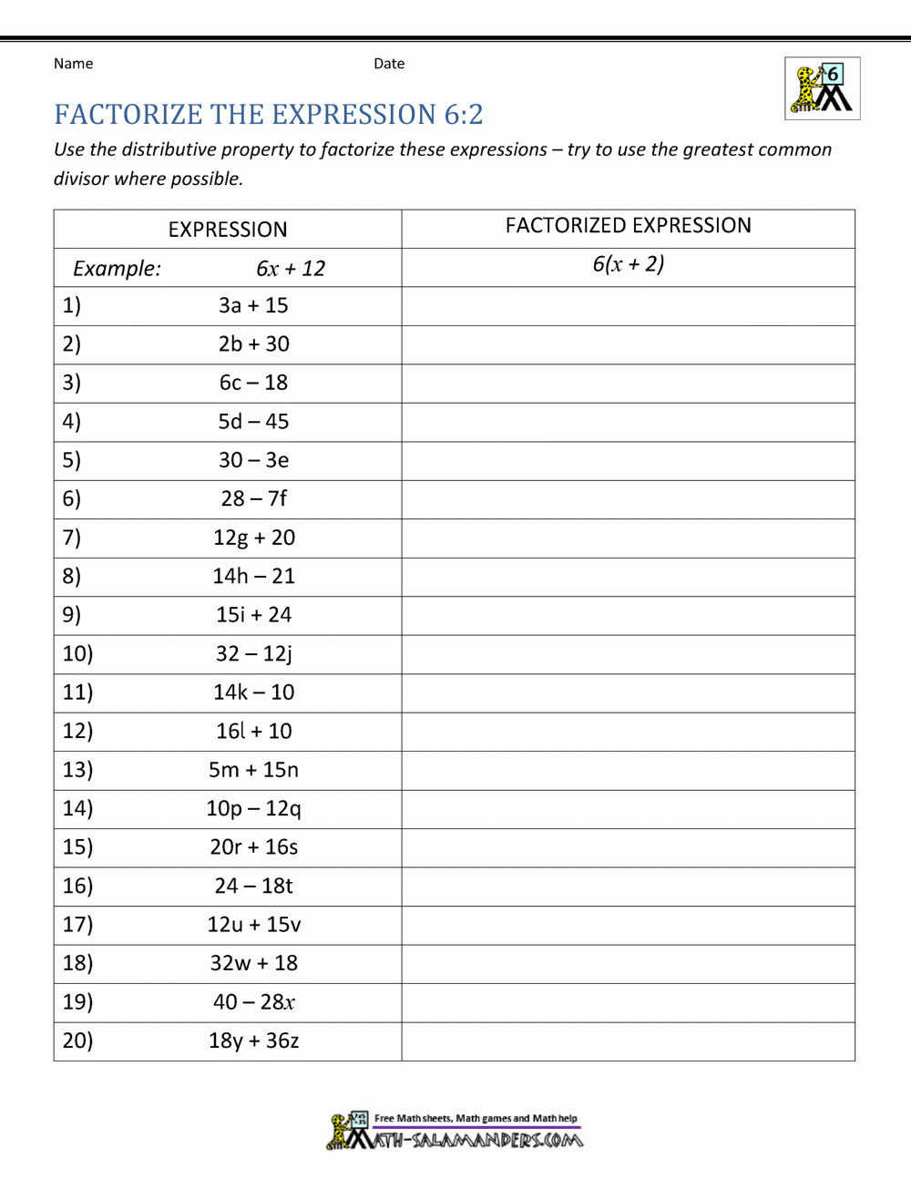 6Th Grade Distributive Property Worksheets pertaining to Free Printable Distributive Property Worksheets