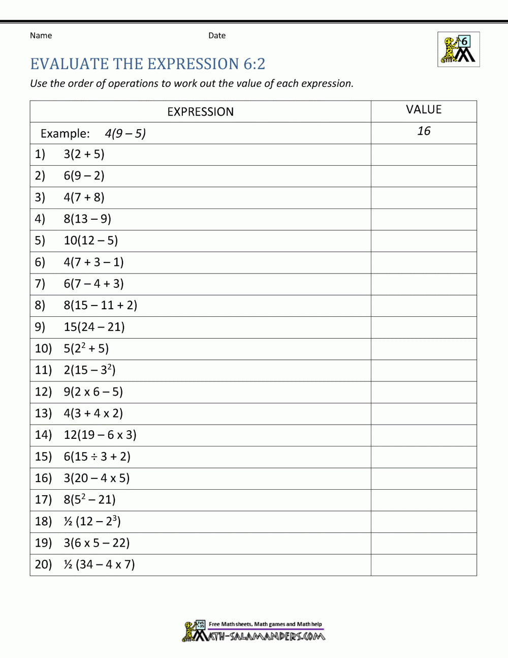 6Th Grade Distributive Property Worksheets regarding Free Printable Algebra Worksheets Grade 6