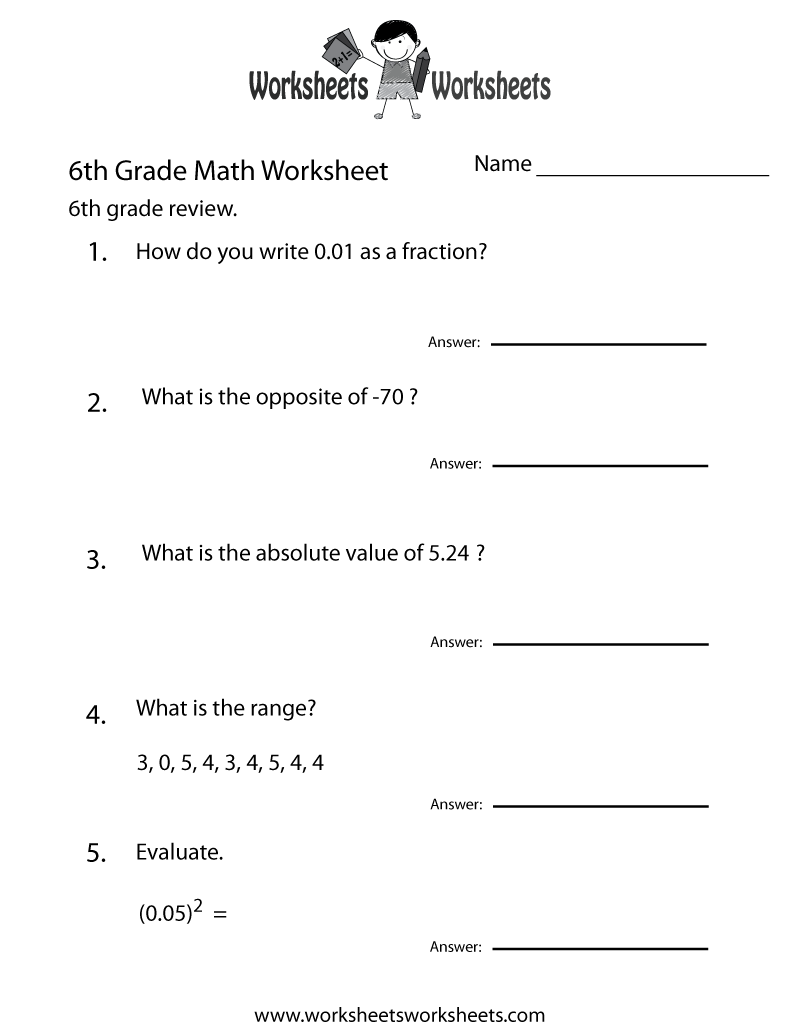 6Th Grade Math Review Worksheet | Worksheets Worksheets pertaining to Free Printable 6th Grade Worksheets