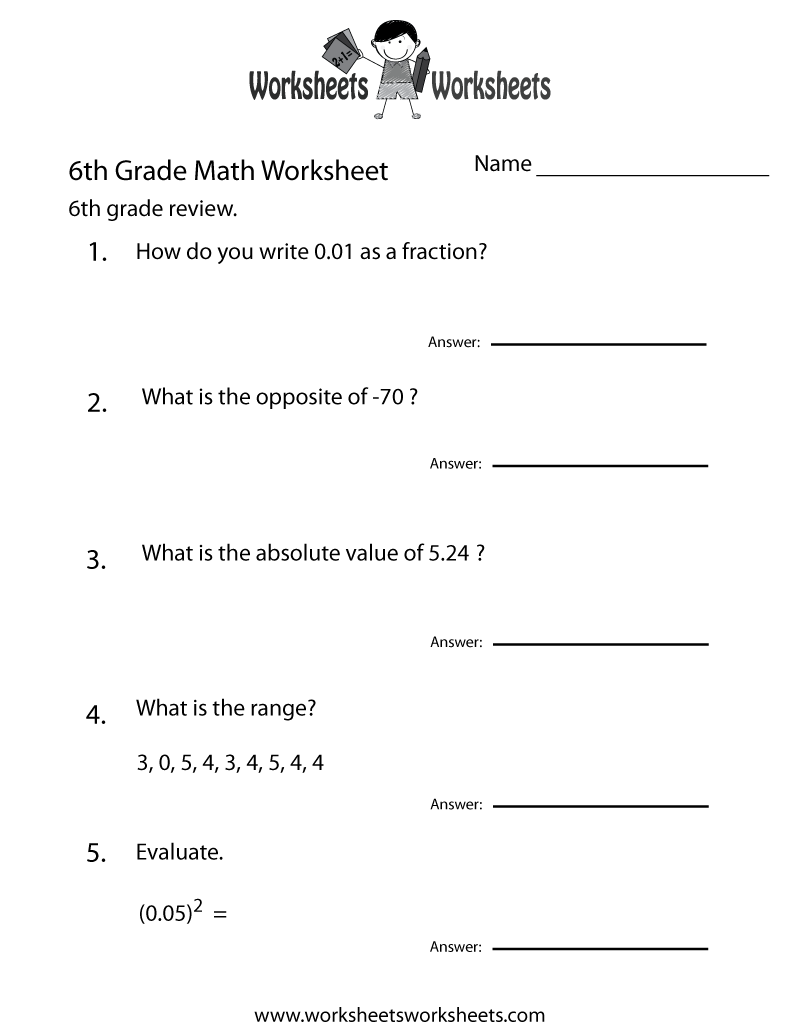 6Th Grade Math Review Worksheet | Worksheets Worksheets regarding Free Printable Math Worksheets For 6Th Grade