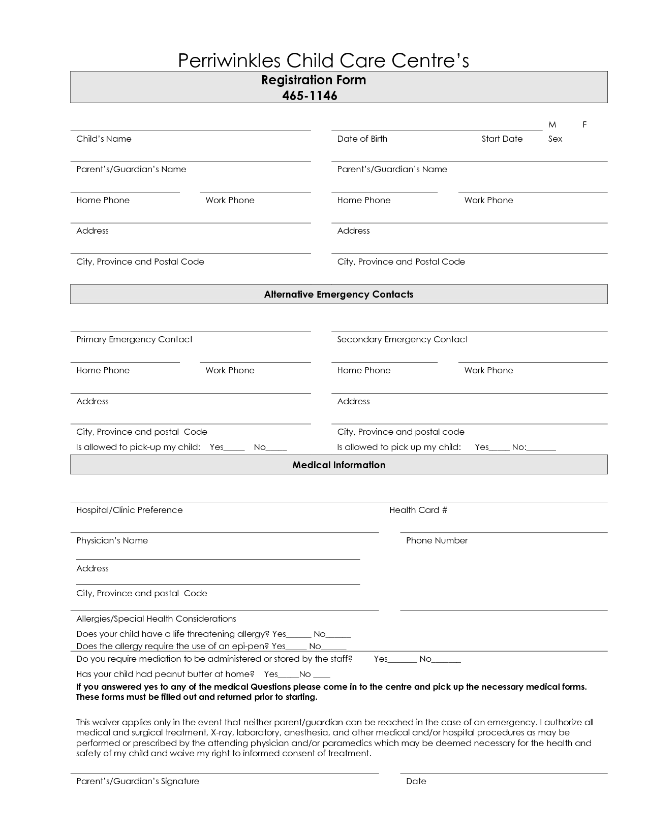 7 Best Images Of Printable Daycare Forms Free Daycare Contract pertaining to Free Printable Daycare Forms