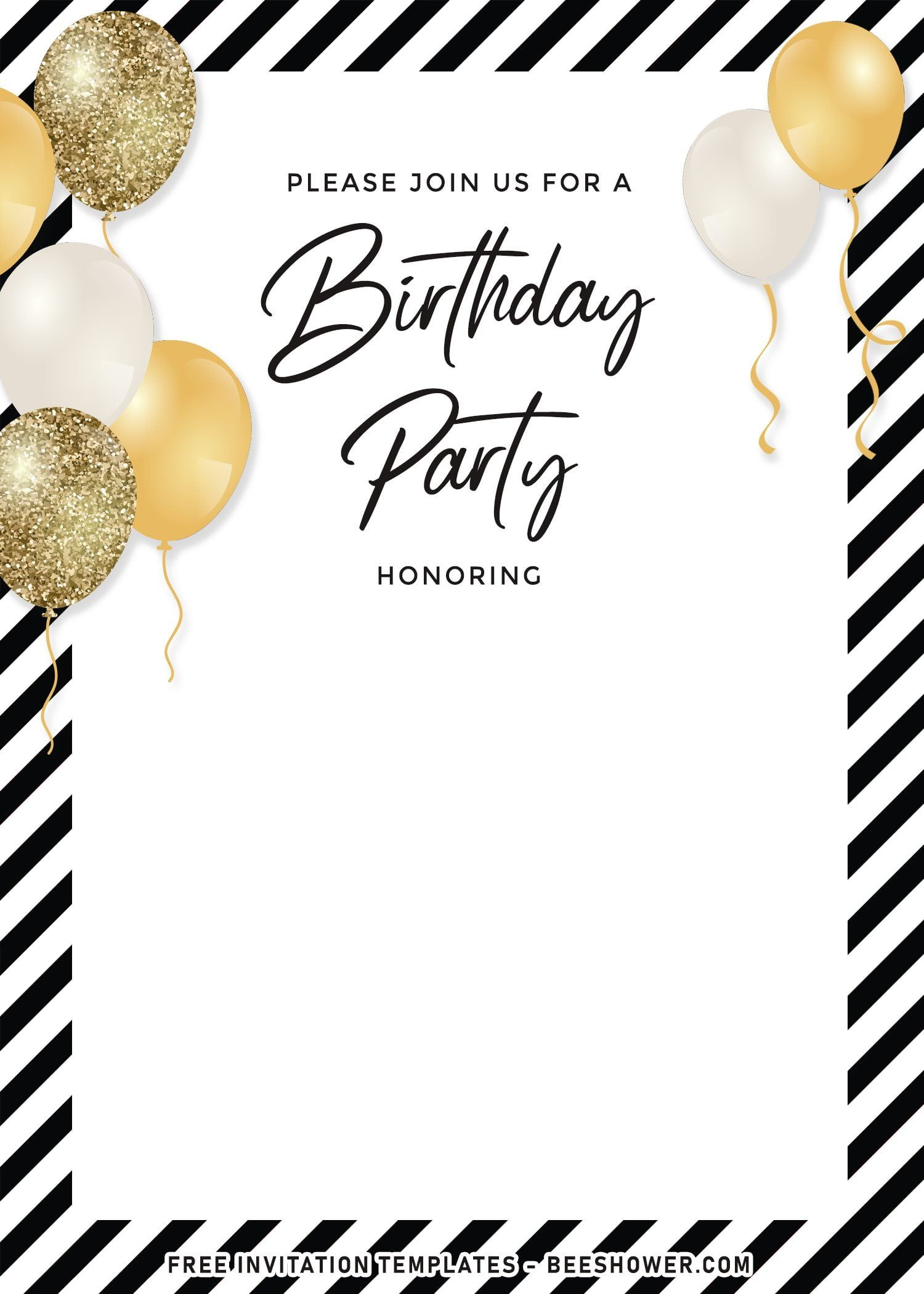 7+ Stunning Gold Balloons Birthday Invitation Templates | Happy for Free Printable Birthday Invitation Cards Templates