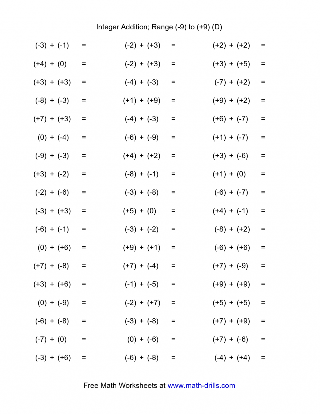 7Th Grade Math Integers Worksheets | Adding And Subtracting intended for Free Printable Integer Worksheets Grade 7