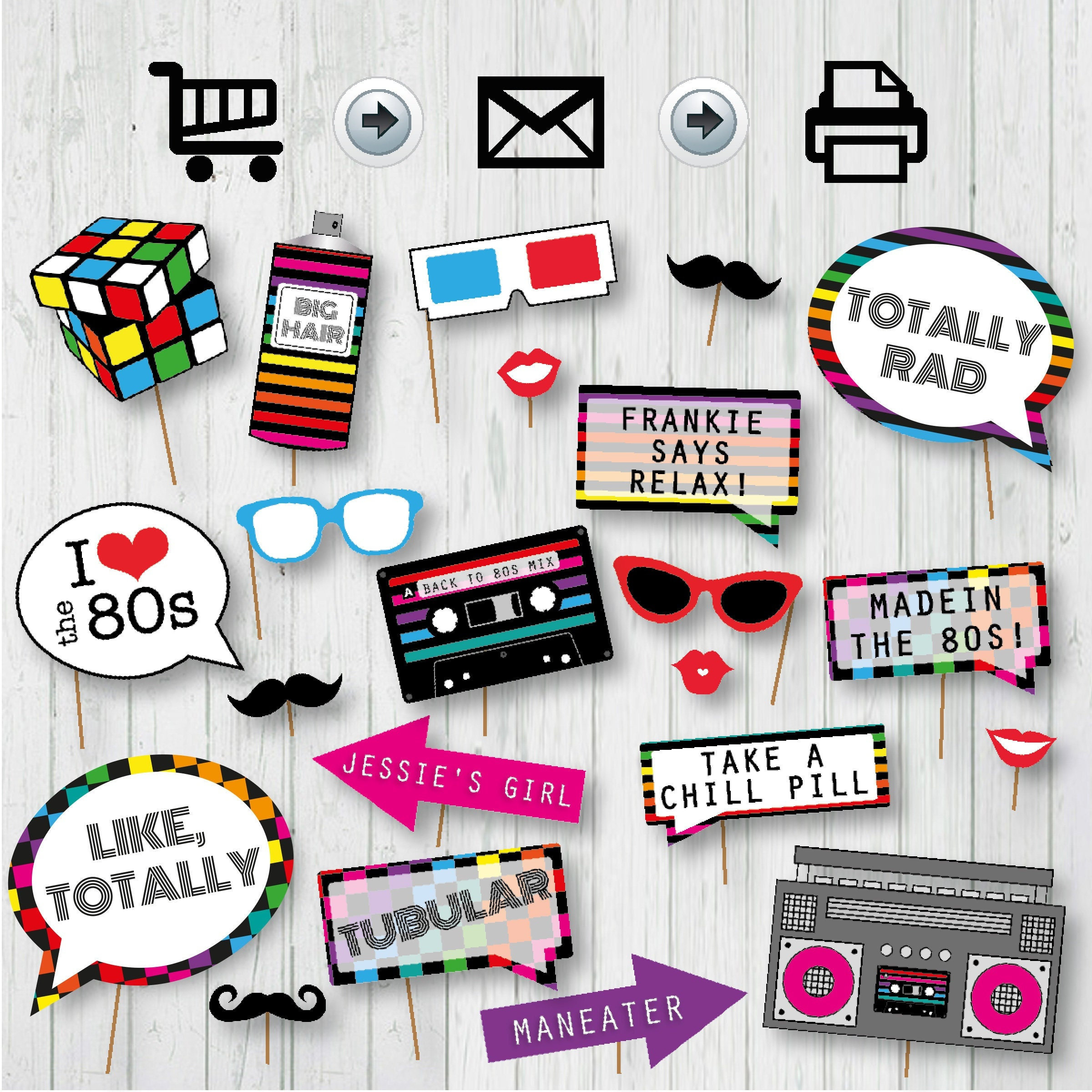 80&amp;#039;S Party Printable Photo Booth Props Signs, Instant Download regarding 80S Photo Booth Props Printable Free