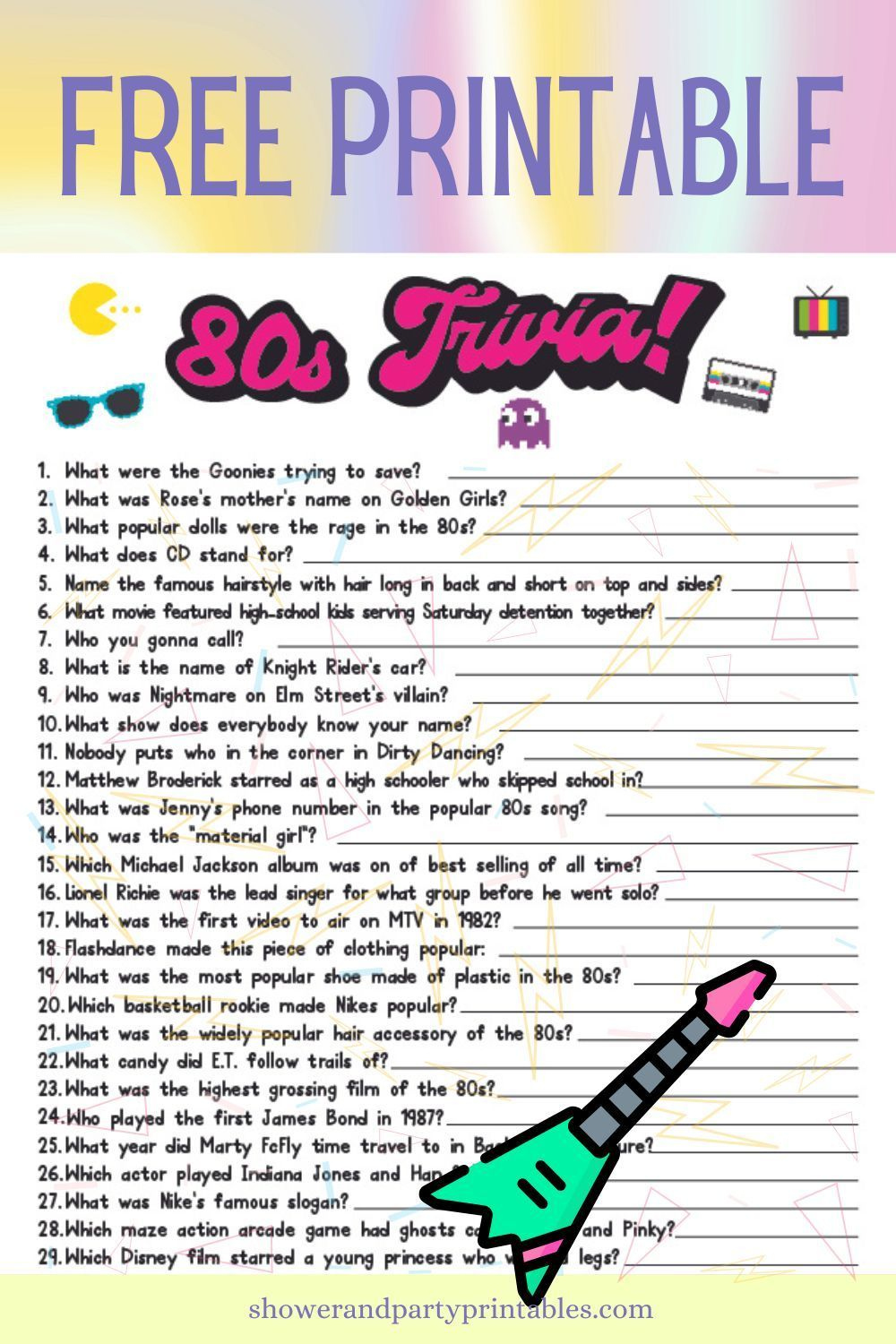 80S Trivia Questions And Answers Printable (Free!) throughout Free Printable Trivia Questions and Answers