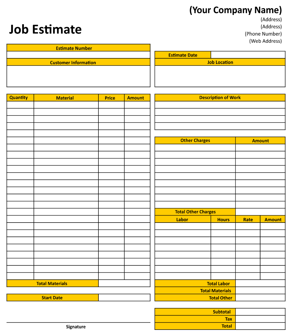 9 Best Free Printable Estimate Templates Blank Intended For Body with regard to Free Printable Job Quote Forms