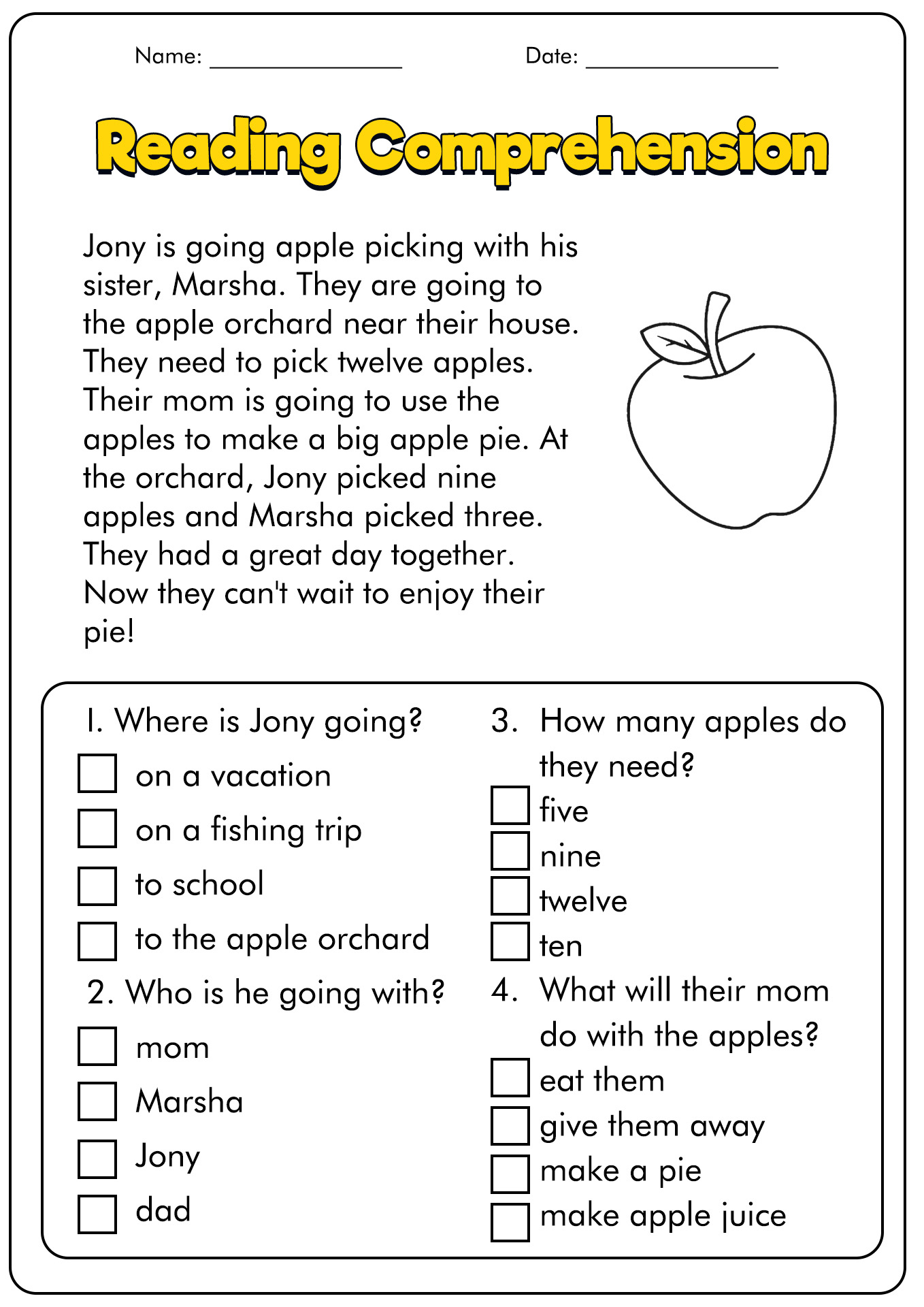 9 First Grade Reading Comprehension Worksheets - Free Pdf At intended for Free Printable First Grade Fluency Passages