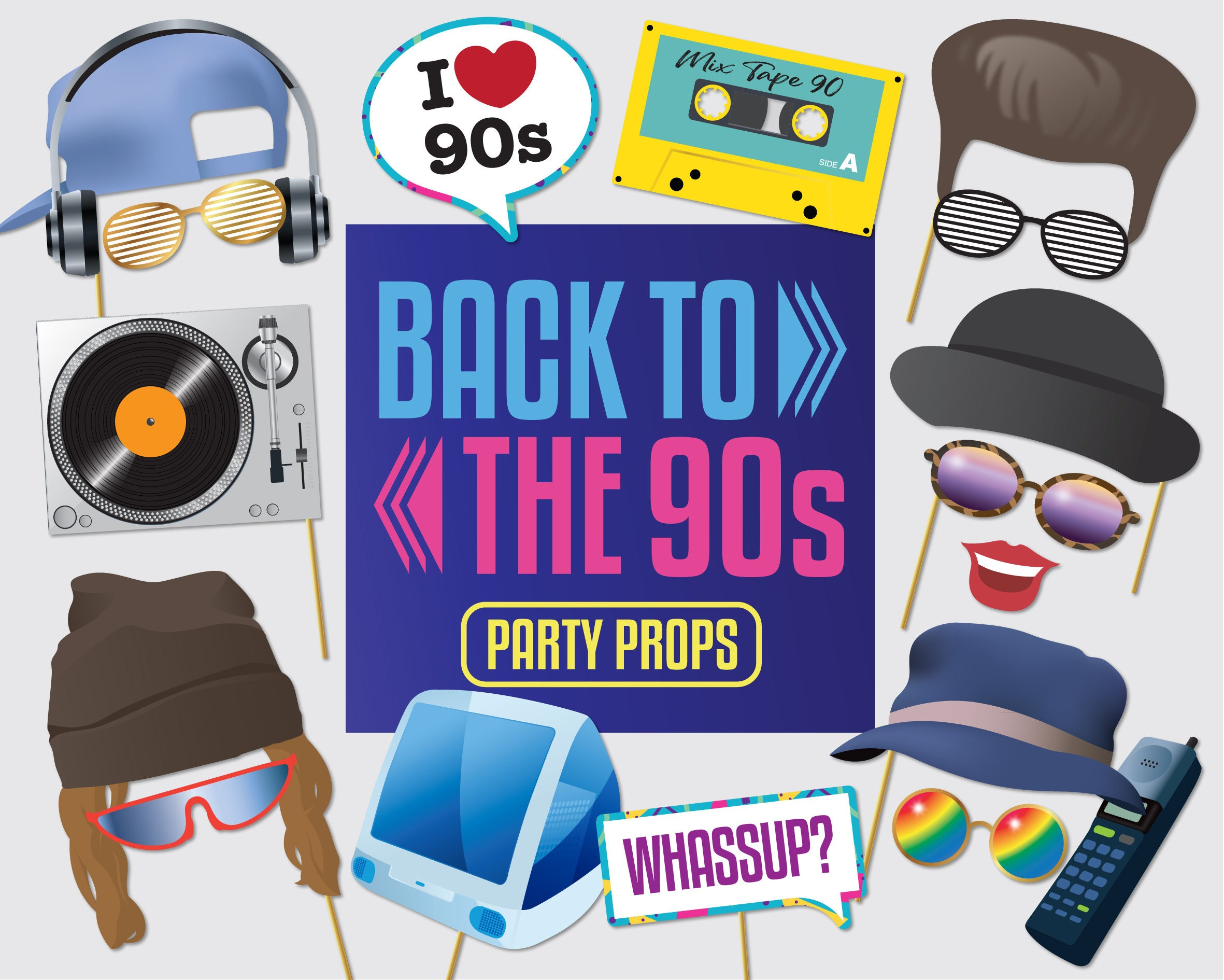 90S Printable Photo Booth Props 90S Style Photobooth Props 37 X for Printable 90S Props Free