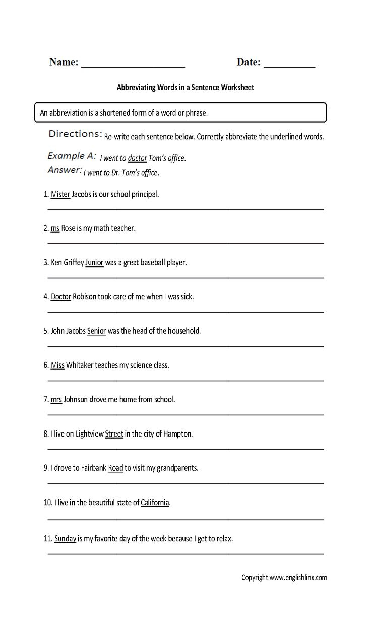 Abbreviating Words In A Sentence Worksheet Grades 9-12 | Grammar with regard to 9Th Grade English Worksheets Free Printable