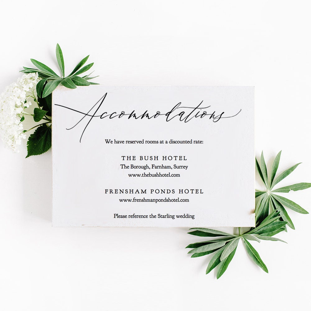 Accommodations Card Template Printable Accommodation Card Wedding pertaining to Free Printable Enclosure Cards