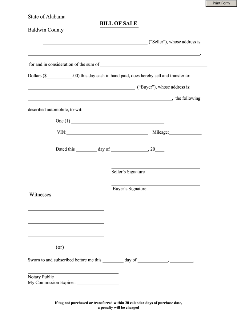 Alabama Blank Bill Of Sale Printable Pdf - Fill Online, Printable regarding Free Printable Bill Of Sale For Vehicle In Alabama