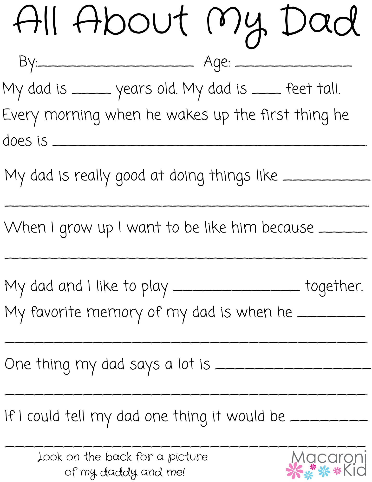 All About My Dad: A Father&amp;#039;S Day Questionnaire And Free Printable throughout Free Printable Dad Questionnaire