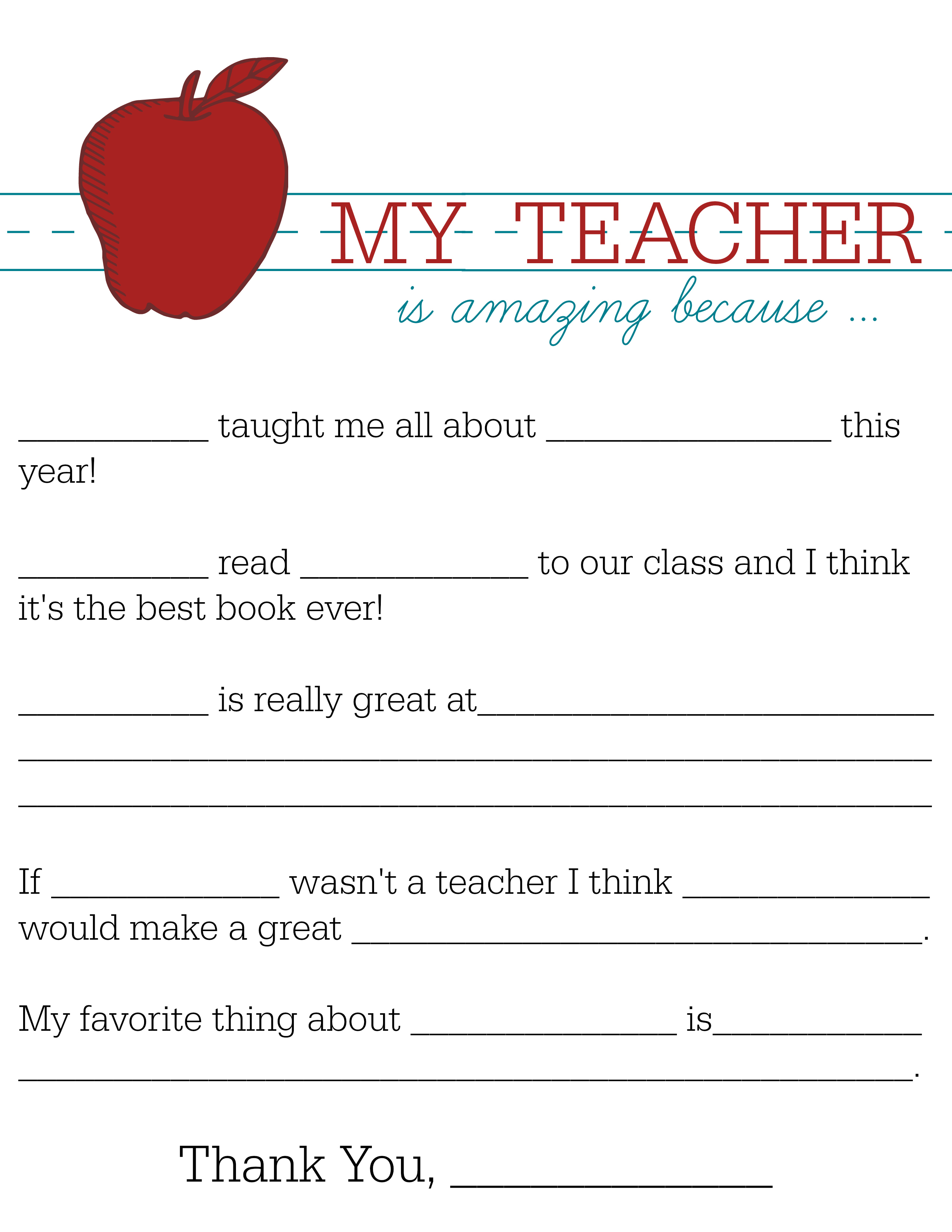 All About My Teacher pertaining to All About My Teacher Free Printable