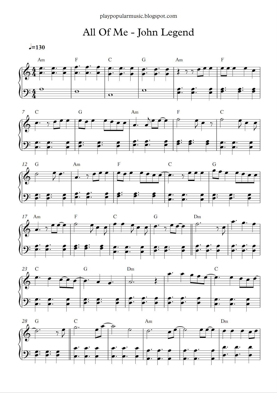 All Of Me - John Legend Piano Sheet Music throughout All of Me Easy Piano Sheet Music Free Printable