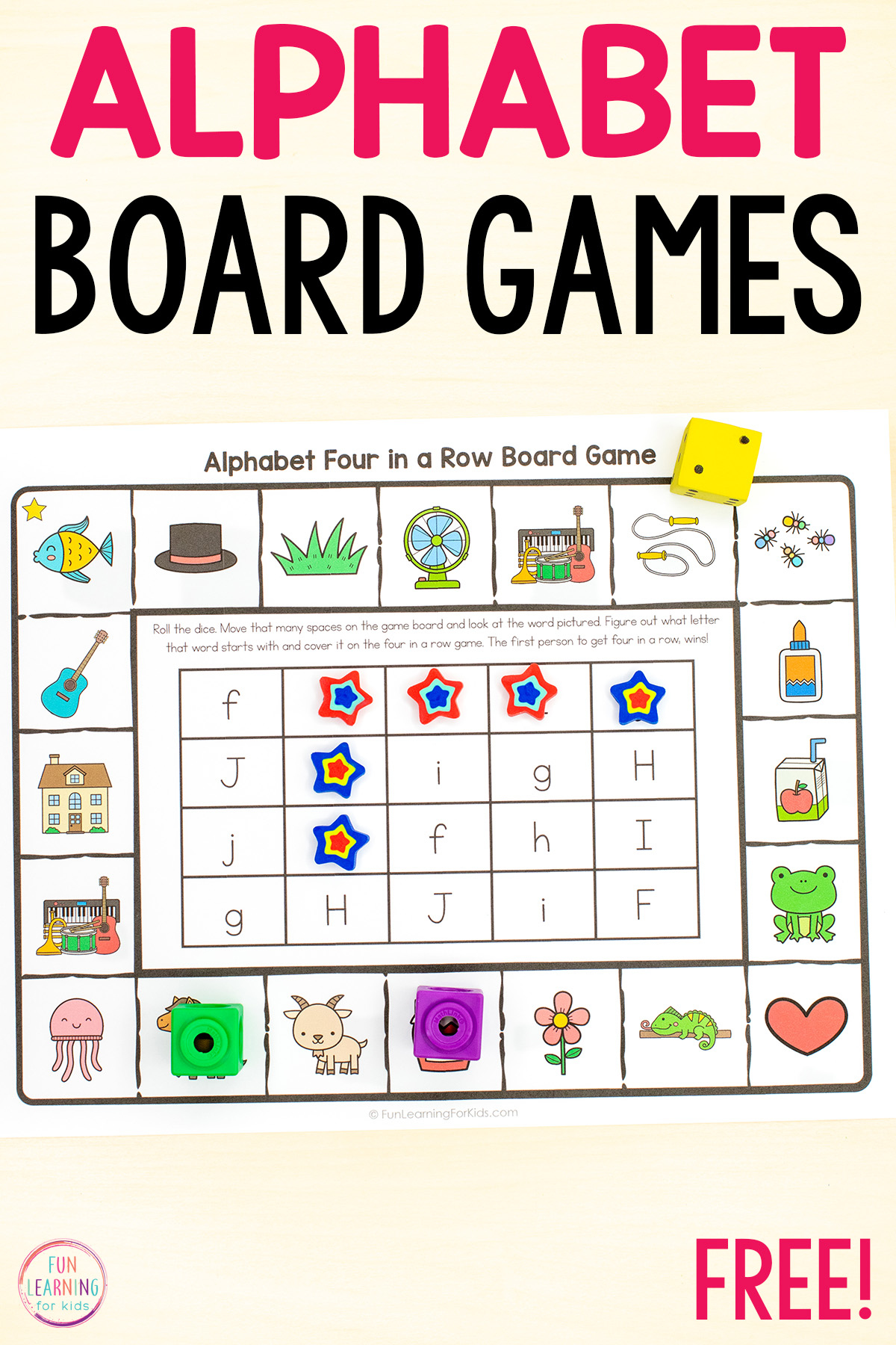 Alphabet Four In A Row Board Game - Beginning Sounds Game within Free Printable Alphabet Board Games