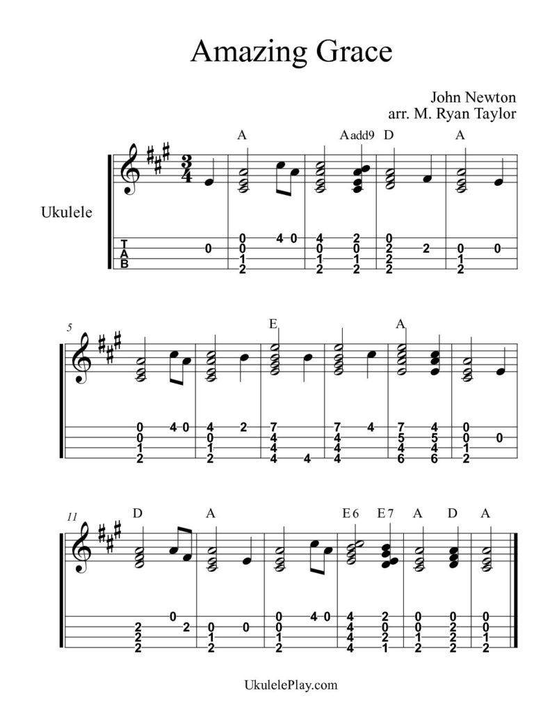 Amazing Grace : Simple Chord Melody (Pdf) inside Free Printable Ukulele Songs