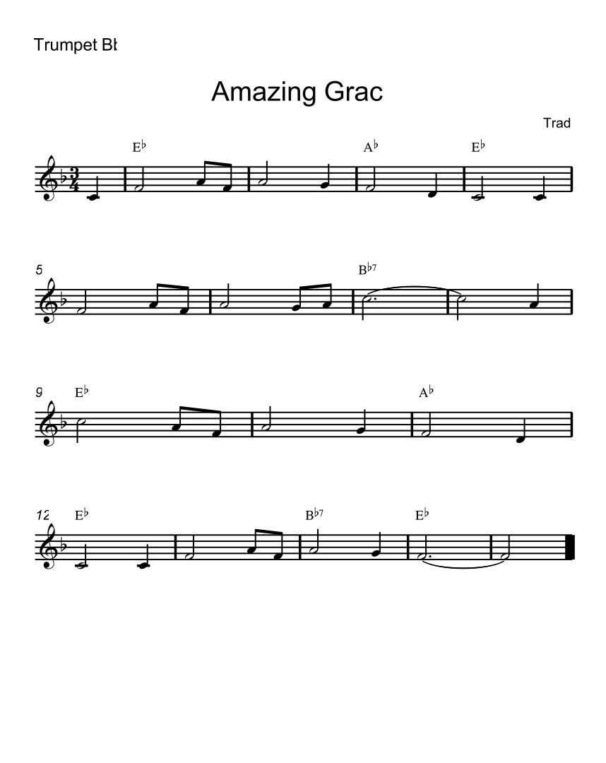 Amazing Grace Trumpet Sheet Music Printable within Free Printable Sheet Music for Trumpet