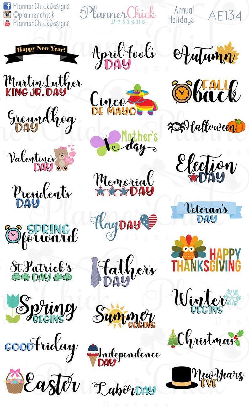 Annual Holidays Planner Stickers - Etsy | Holiday Planner Stickers inside Free Printable Holiday Stickers