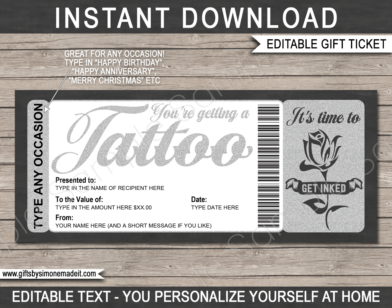 Any Occasion Tattoo Gift Certificate Card regarding Free Printable Tattoo Gift Certificates