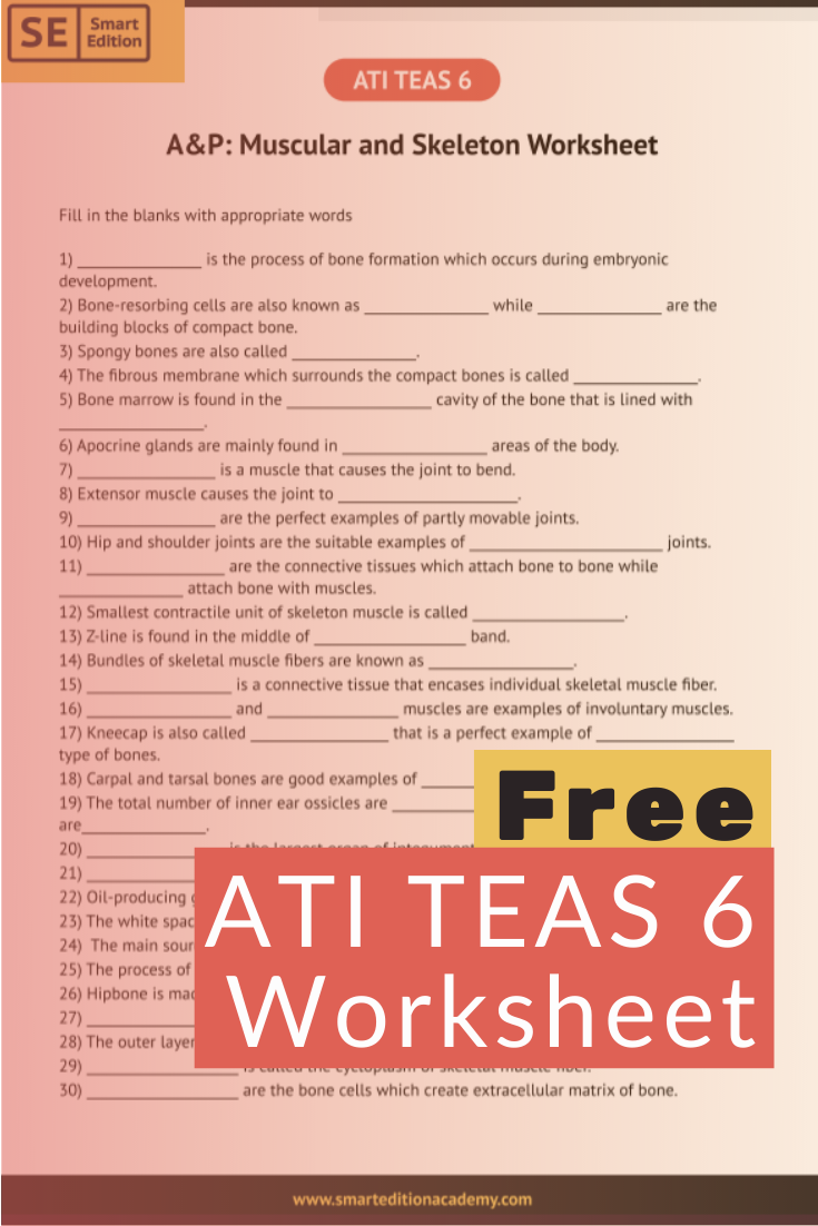 Ati Teas A&amp;amp;P Worksheet - Free Download ~ Smart Edition Academy within Free Printable Teas Practice Test