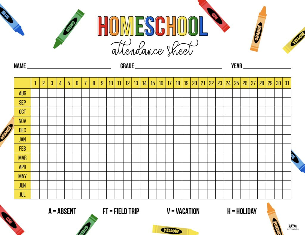 Attendance Sheets - 52 Free Printables | Printabulls throughout Free Printable Attendance Sheets for Homeschool