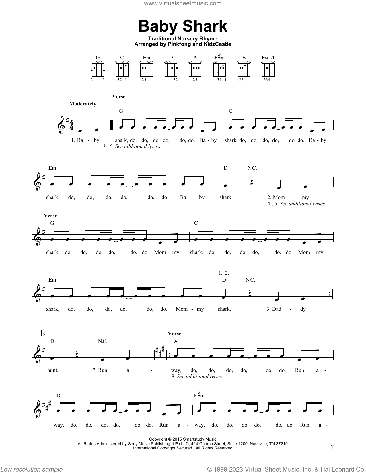 Baby Shark Sheet Music For Guitar Solo (Chords) (Pdf-Interactive) regarding Free Printable Song Lyrics With Guitar Chords