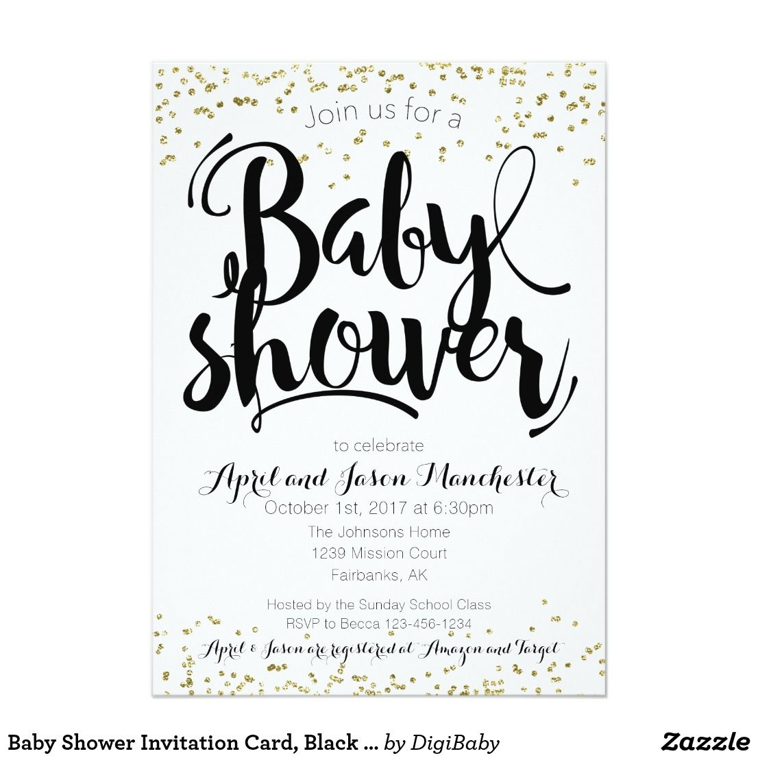 Baby Shower Invitation Card, Black White &amp;amp; Gold Black, White And with Free Printable Black and White Baby Shower Invitations