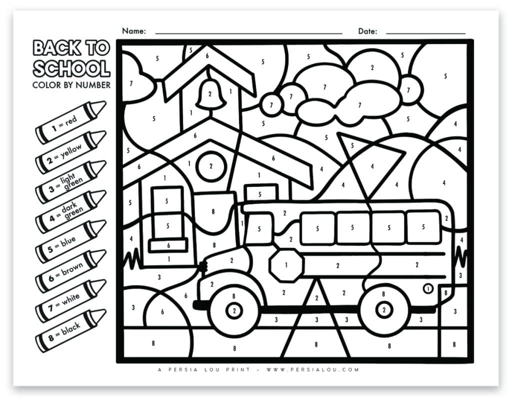 Back To School Colornumber Free Printable - Persia Lou for Color By Number Free Printables