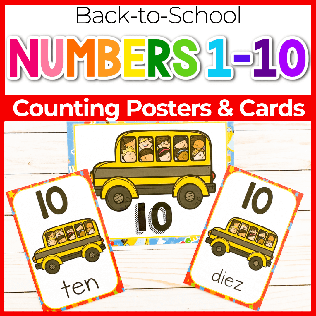 Back To School Theme Free Printable Number Posters 1-10 for Free Printable Number Posters