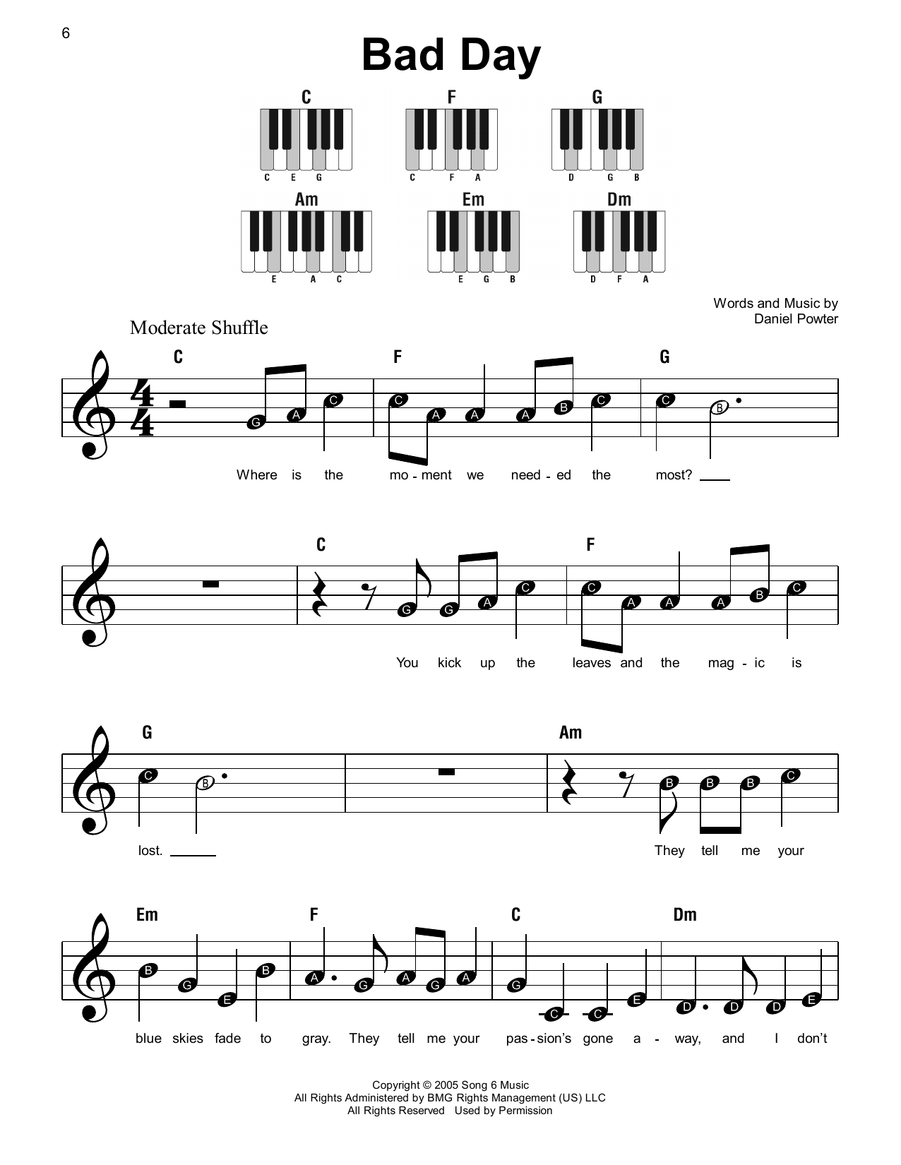 Bad Day Sheet Music | Daniel Powter | Super Easy Piano with regard to Bad Day Piano Sheet Music Free Printable