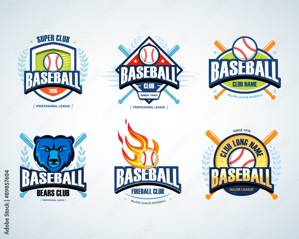 Baseball Sport Badge Logo Set. Design Template And Some Elements inside Free Printable Baseball Logos