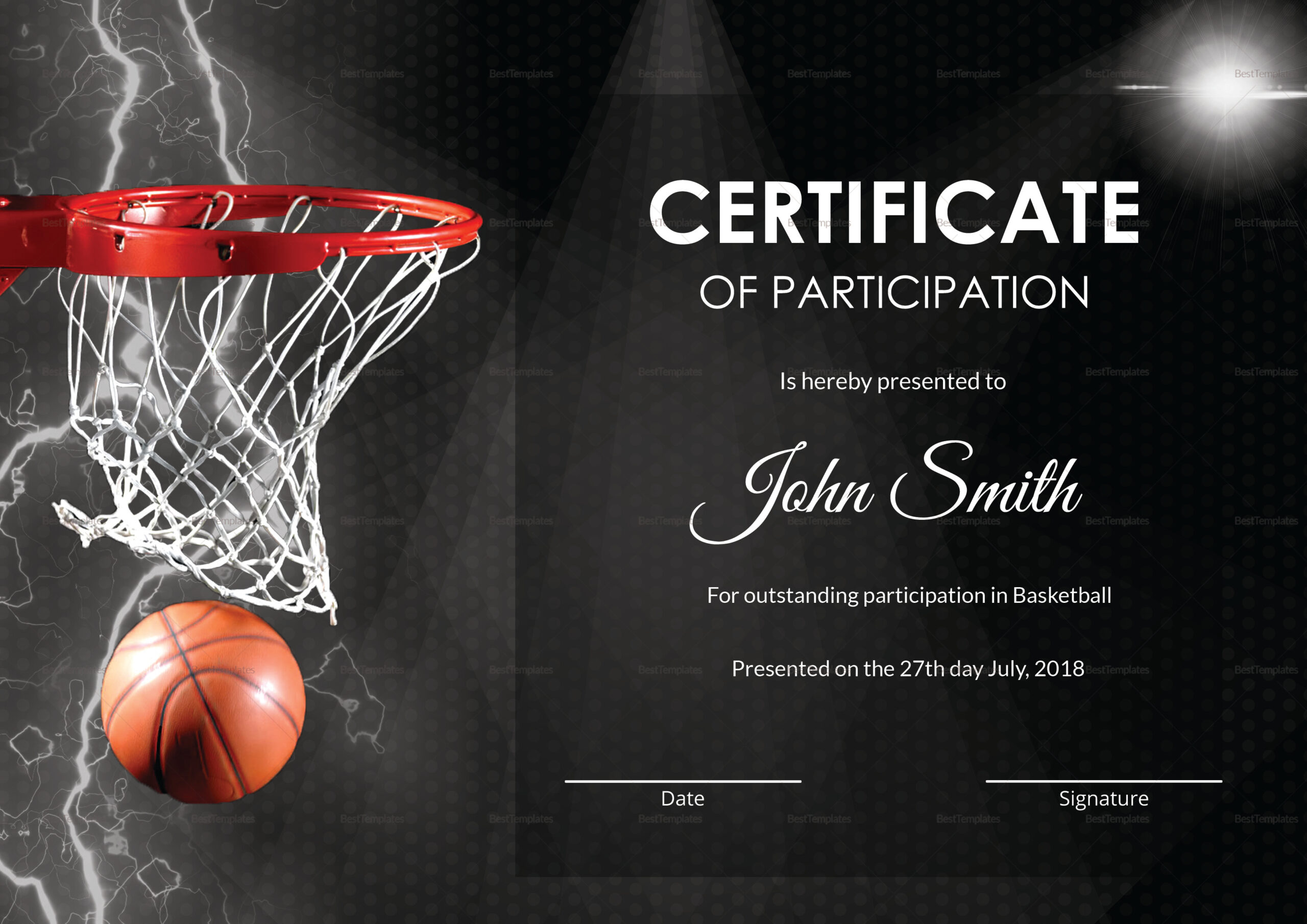 Basketball Participation Certificate Template pertaining to Basketball Participation Certificate Free Printable