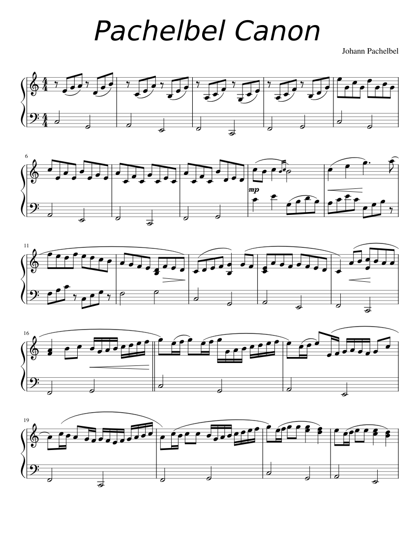 Beautiful Piano Sheet Music: Canon And Gigue In D Major in Canon In D Piano Sheet Music Free Printable